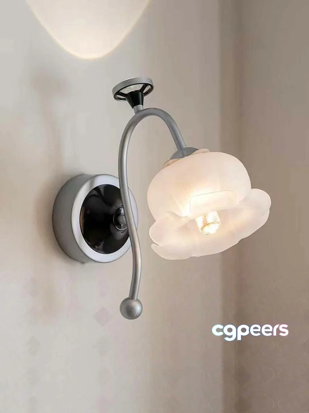 A Silver Wall Light Fixture With A White Glass Shade 3D Model – 2972 – VRAY Render