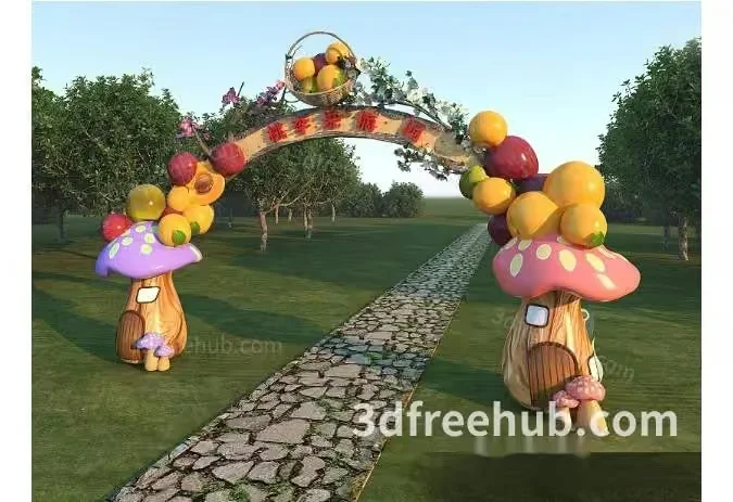 A 3D Rendered Archway With A Stone Path Leading To It 3D Model – 18763 – VRAY Render