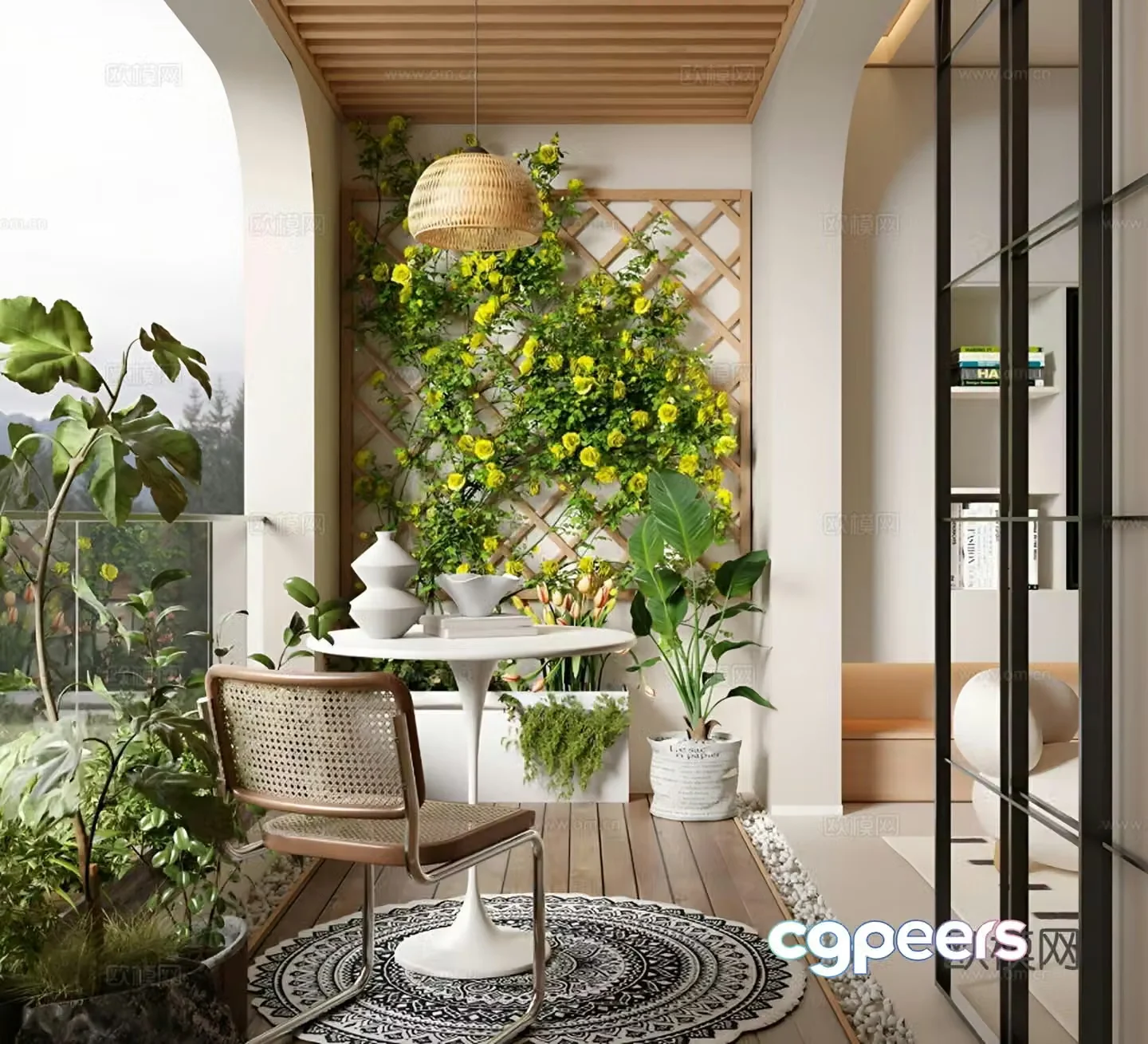 Modern cream balcony Leisure balcony Living balcony Balcony garden Home balcony 3D model