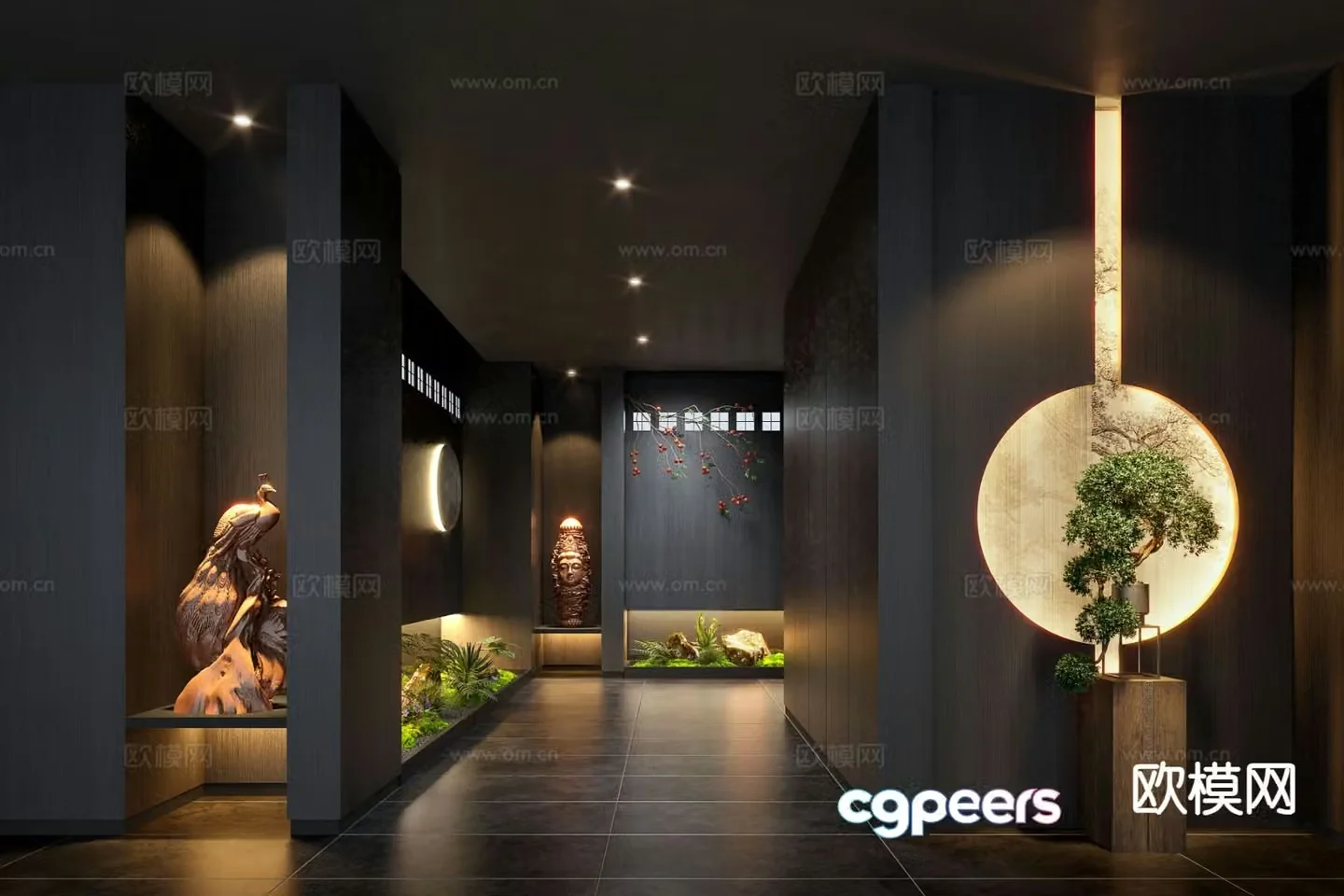 New Chinese style aisle indoor landscaping 3D model