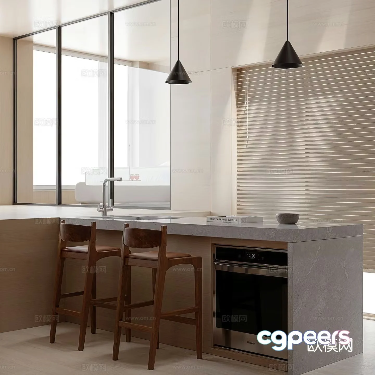 Modern island restaurant 3d model