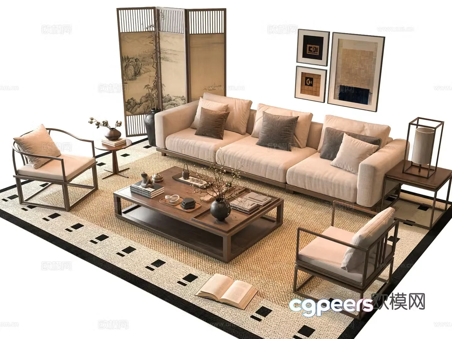 Middle-aged sofa combination 3D model