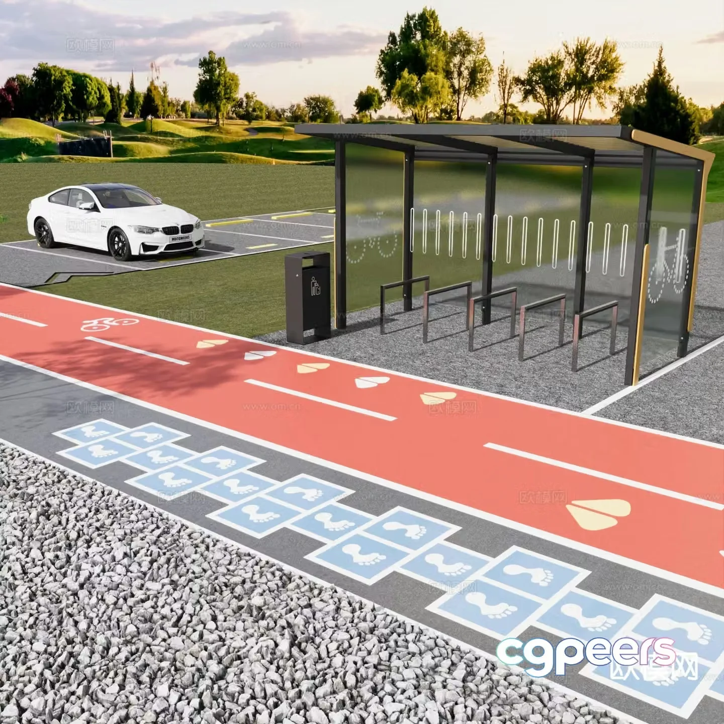 modern park track bike path 3d model