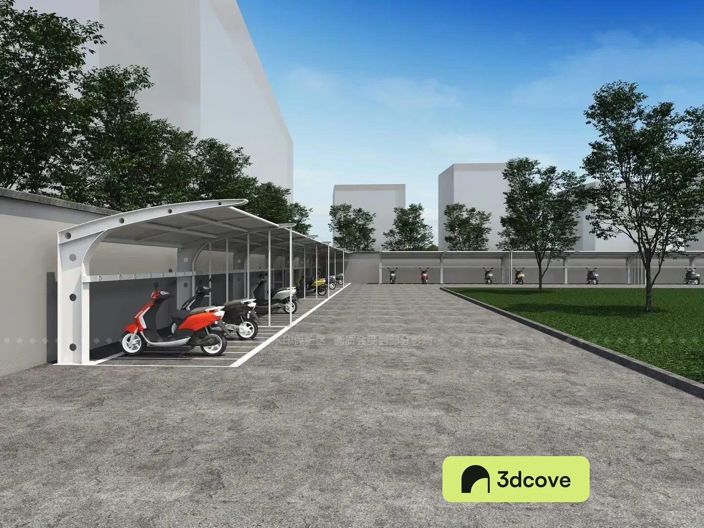 A Parking Lot With A Covered Area