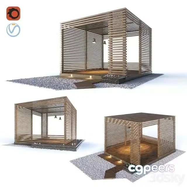 3ds Max Free – Wooden gazebo in the loft style