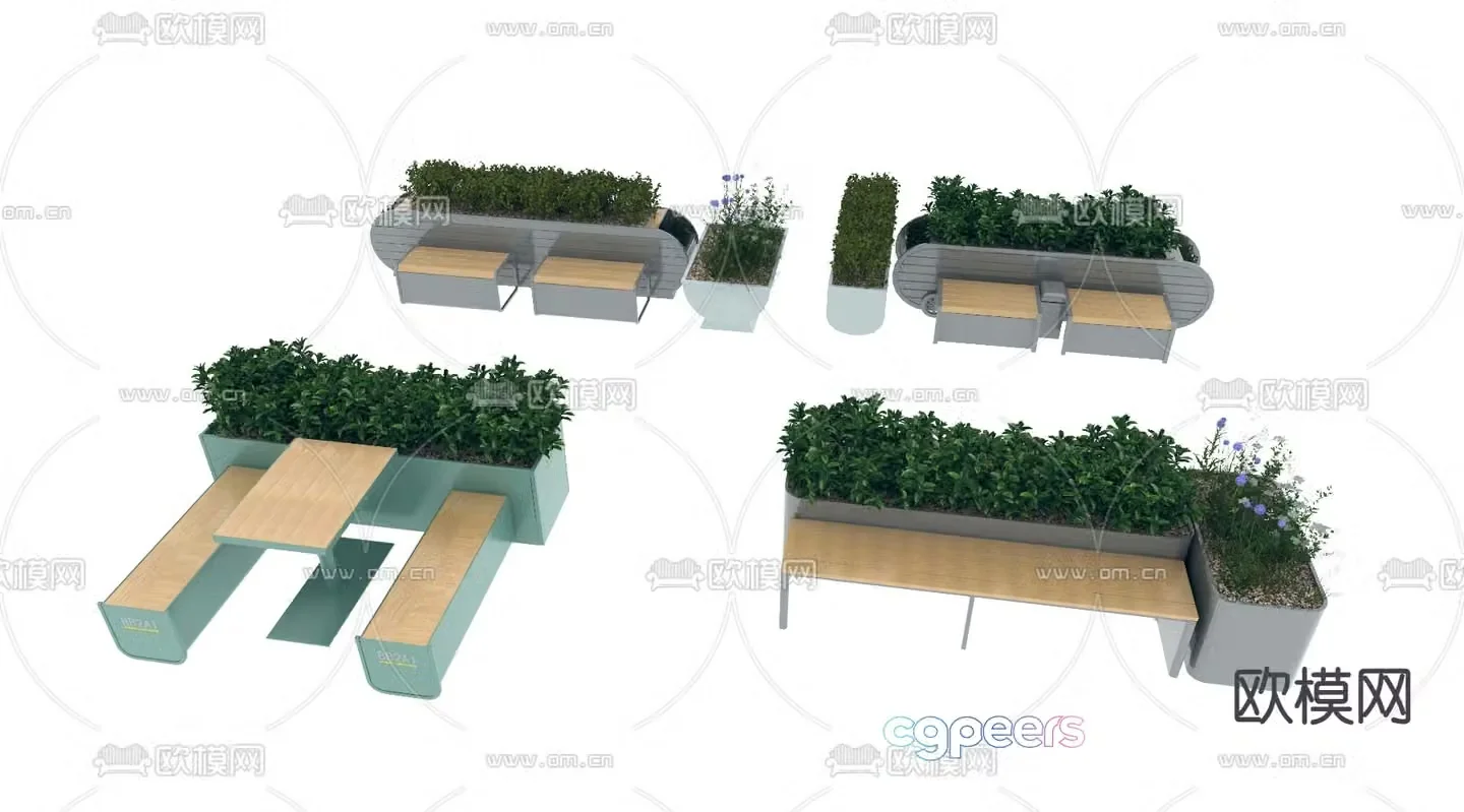 Modern flower box seat landscape sketch 3D model