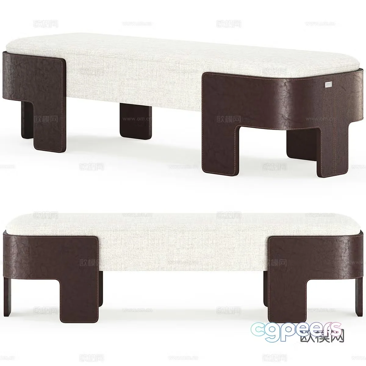 Modern Italian light luxury fabric leather bed stool strip bench bench 3D model