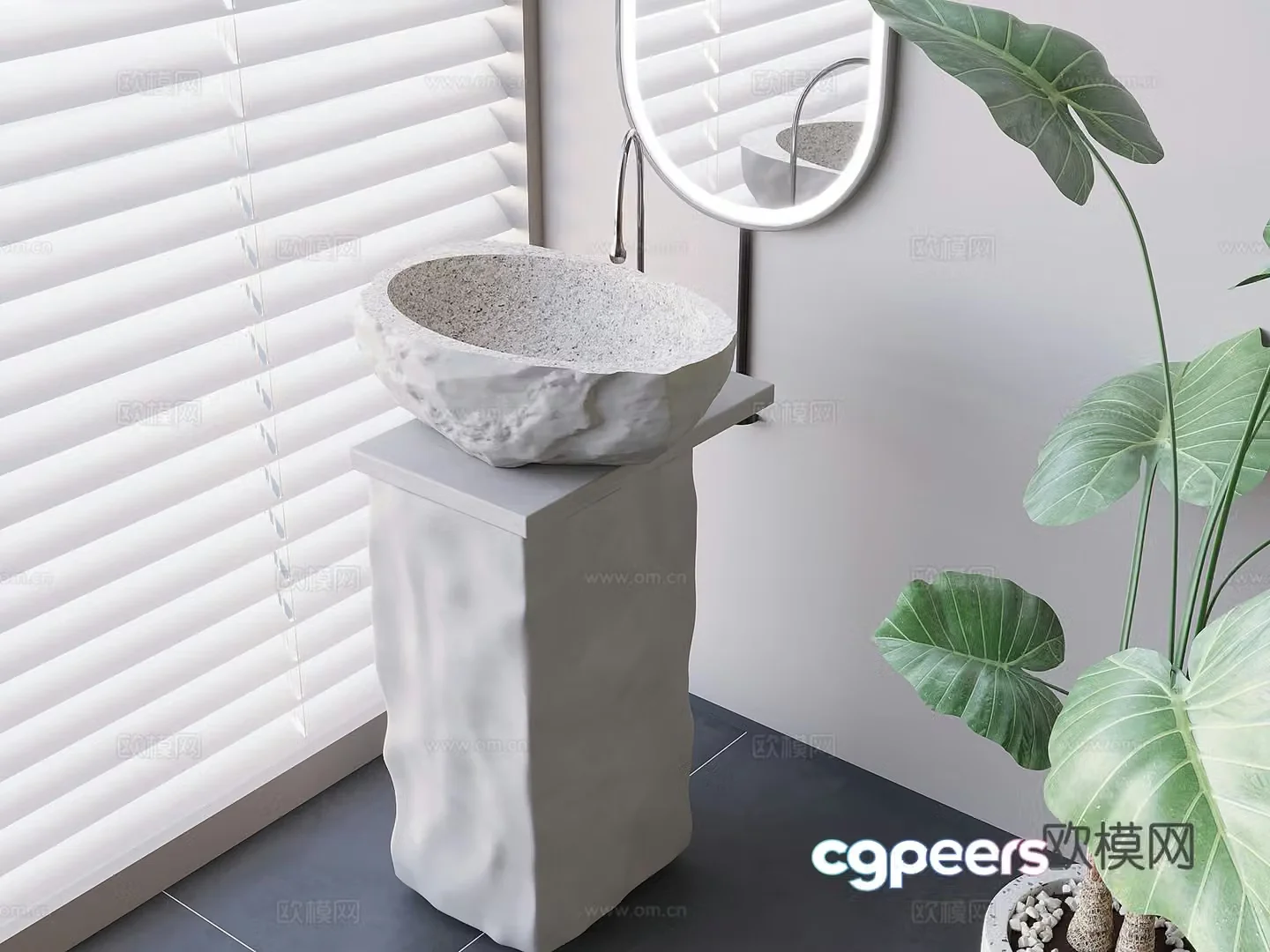 Nordic column wash basin stone sink 3d model
