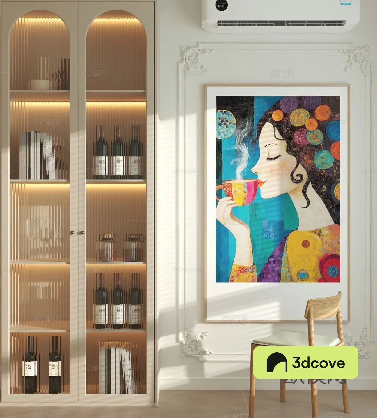Creamy Wind Wine Cabinet Decorative Painting Combination