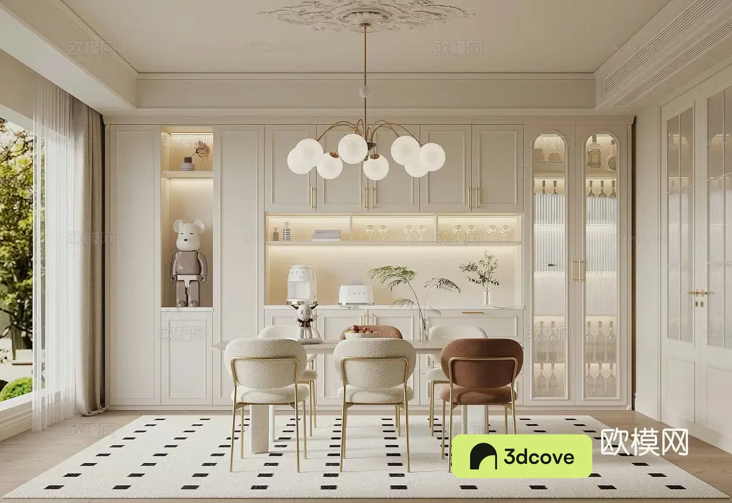 Restaurant French Cream Restaurant Wine Cabinet Side Cabinet Dining Table