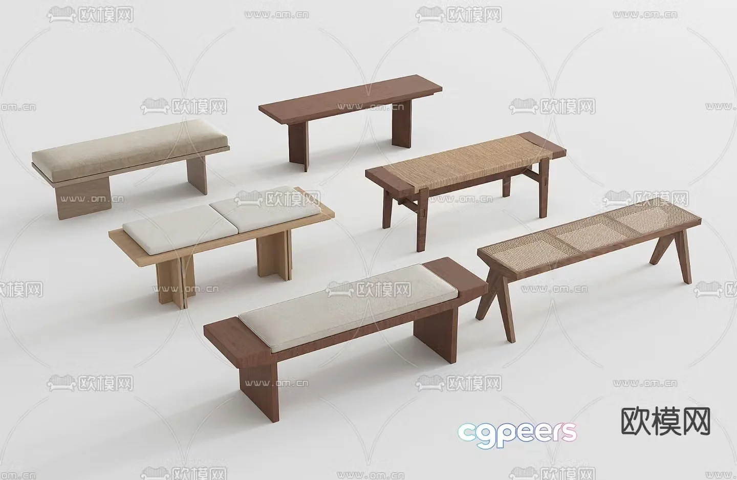 wabi-sabi bed end stool footrest stool 3d model