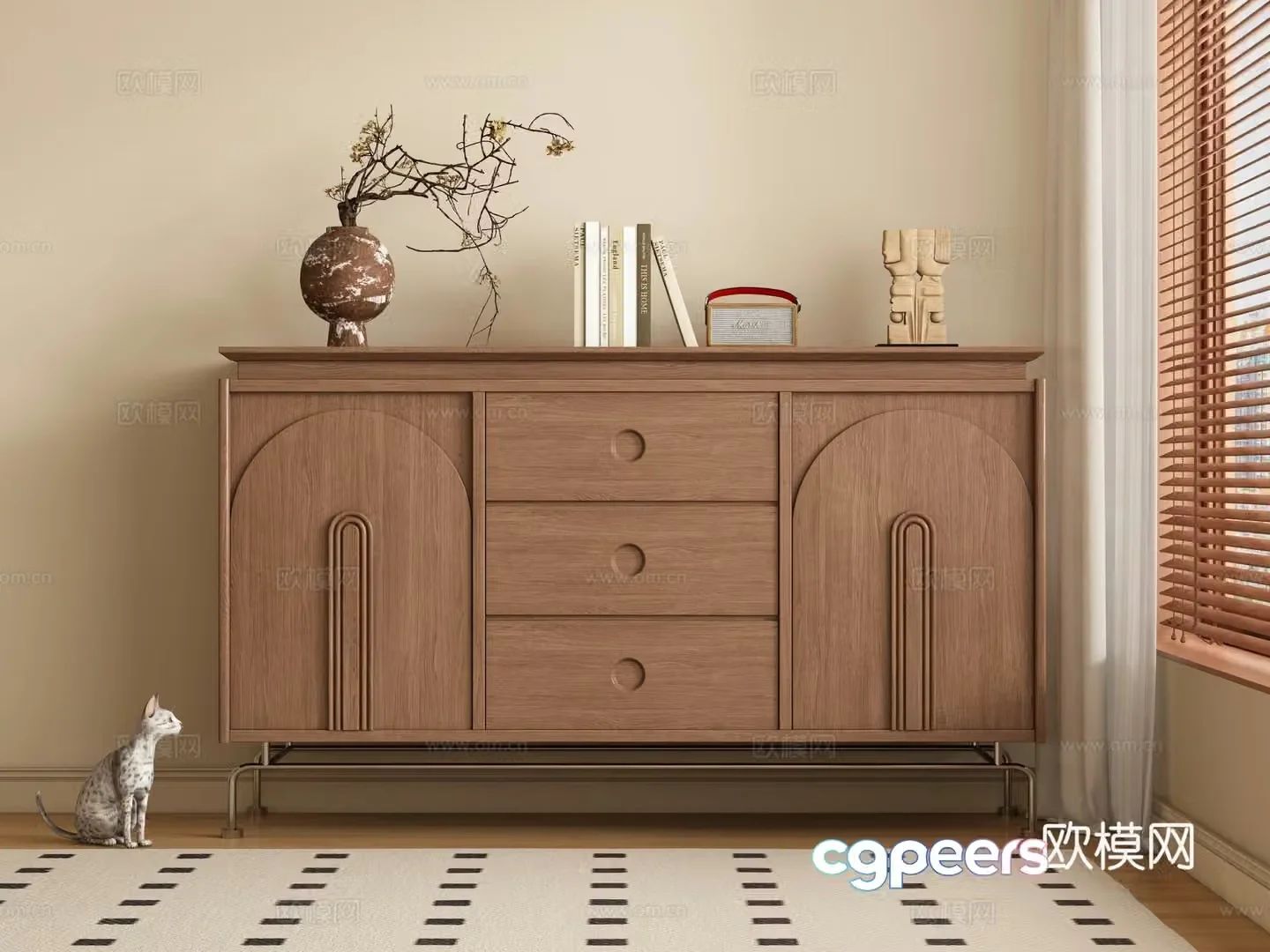Middle-aged side cabinet 3D model of entrance cabinet