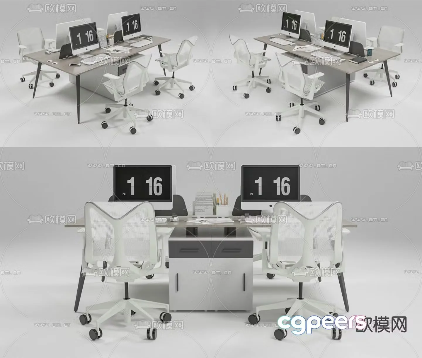 Office desk and chair screen card 3d model