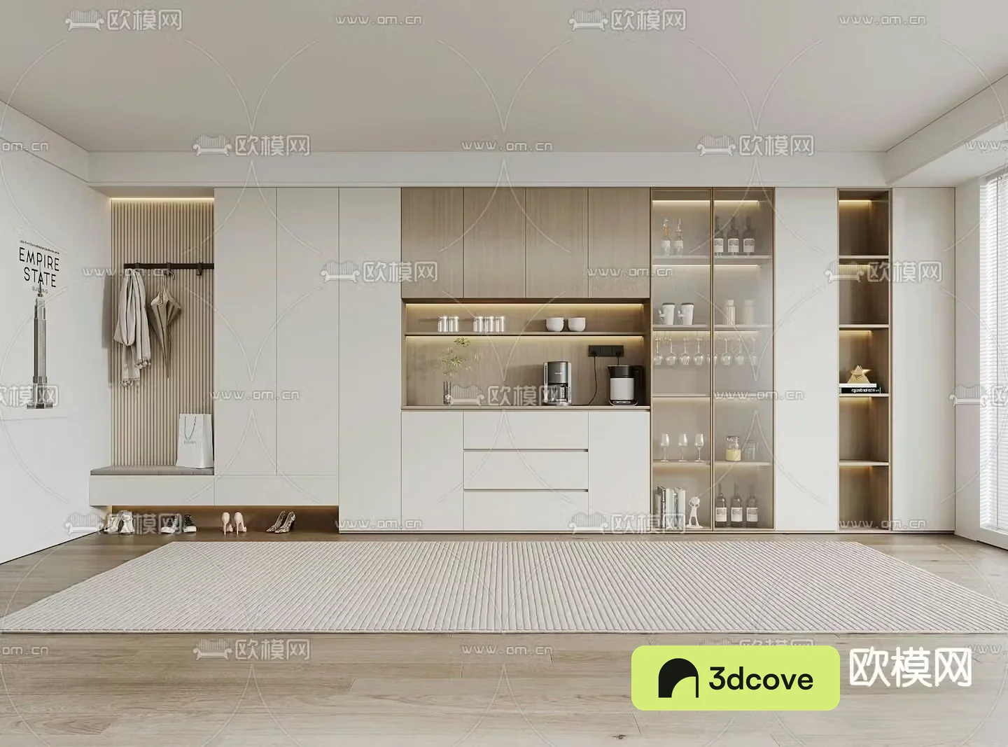 Cream style wine cabinet shoe cabinet