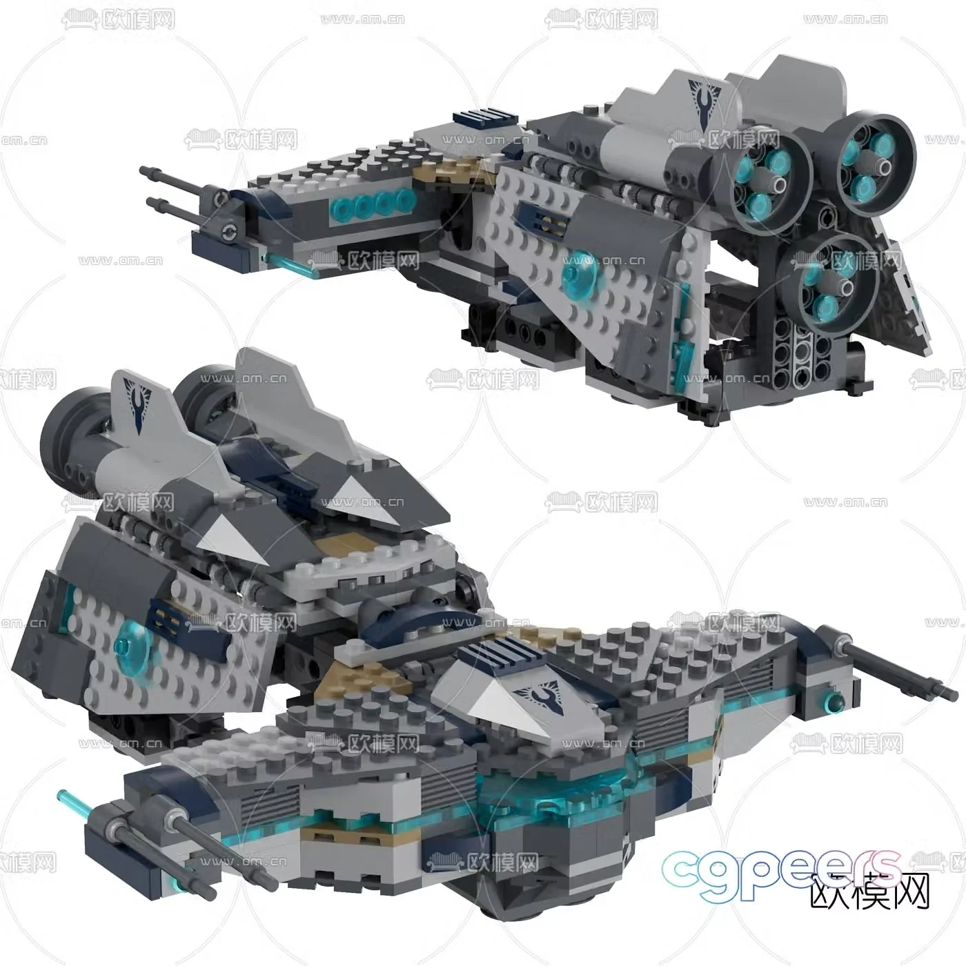 Modern building block spaceship toy 3d model