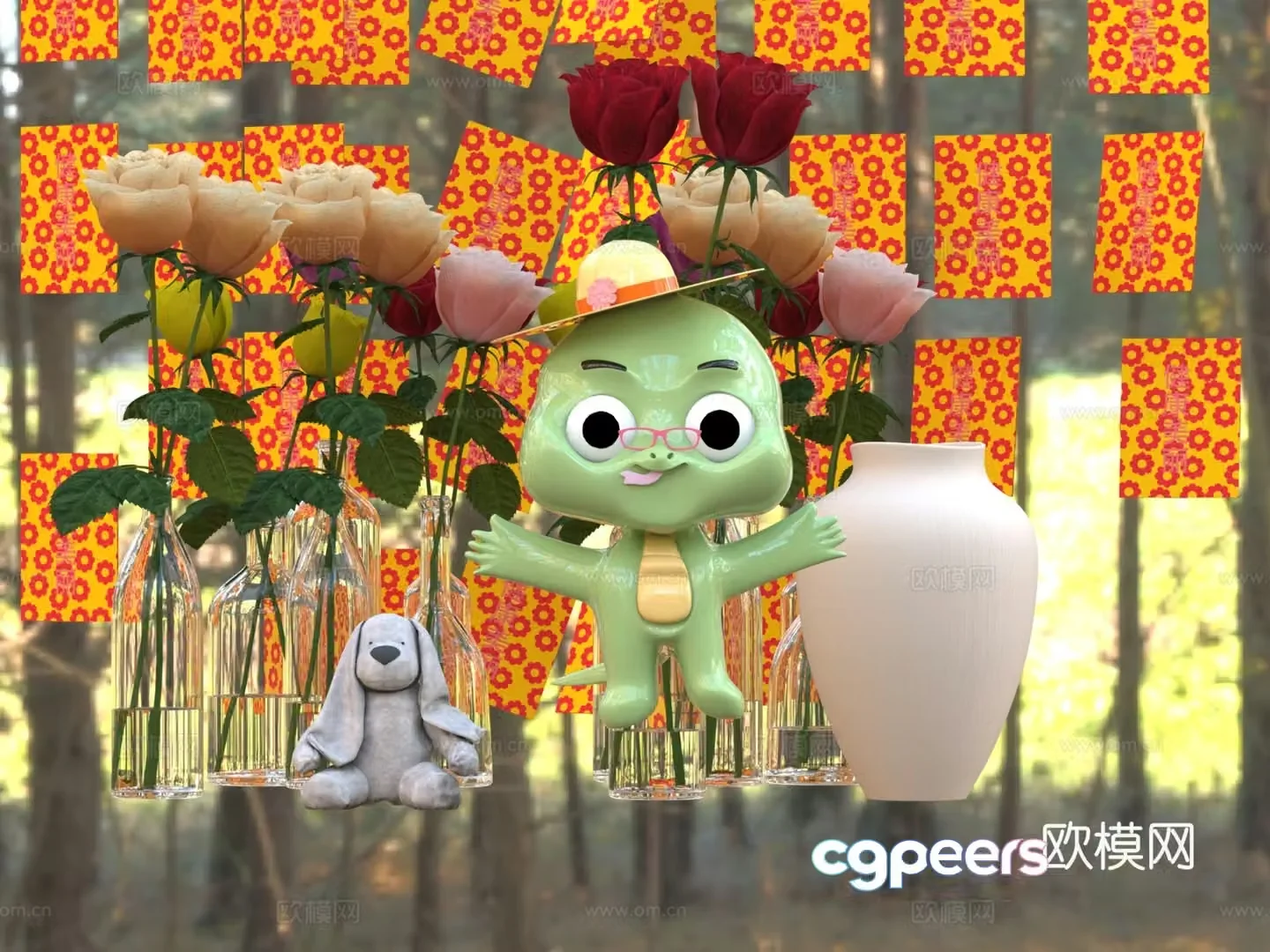 Spring Festival cartoon snake beauty 3d model