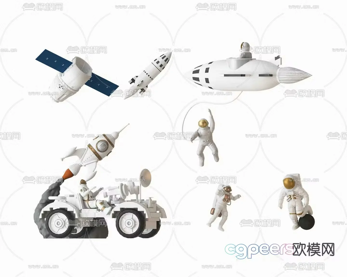 Modern spaceship rocket satellite astronaut toy 3d model