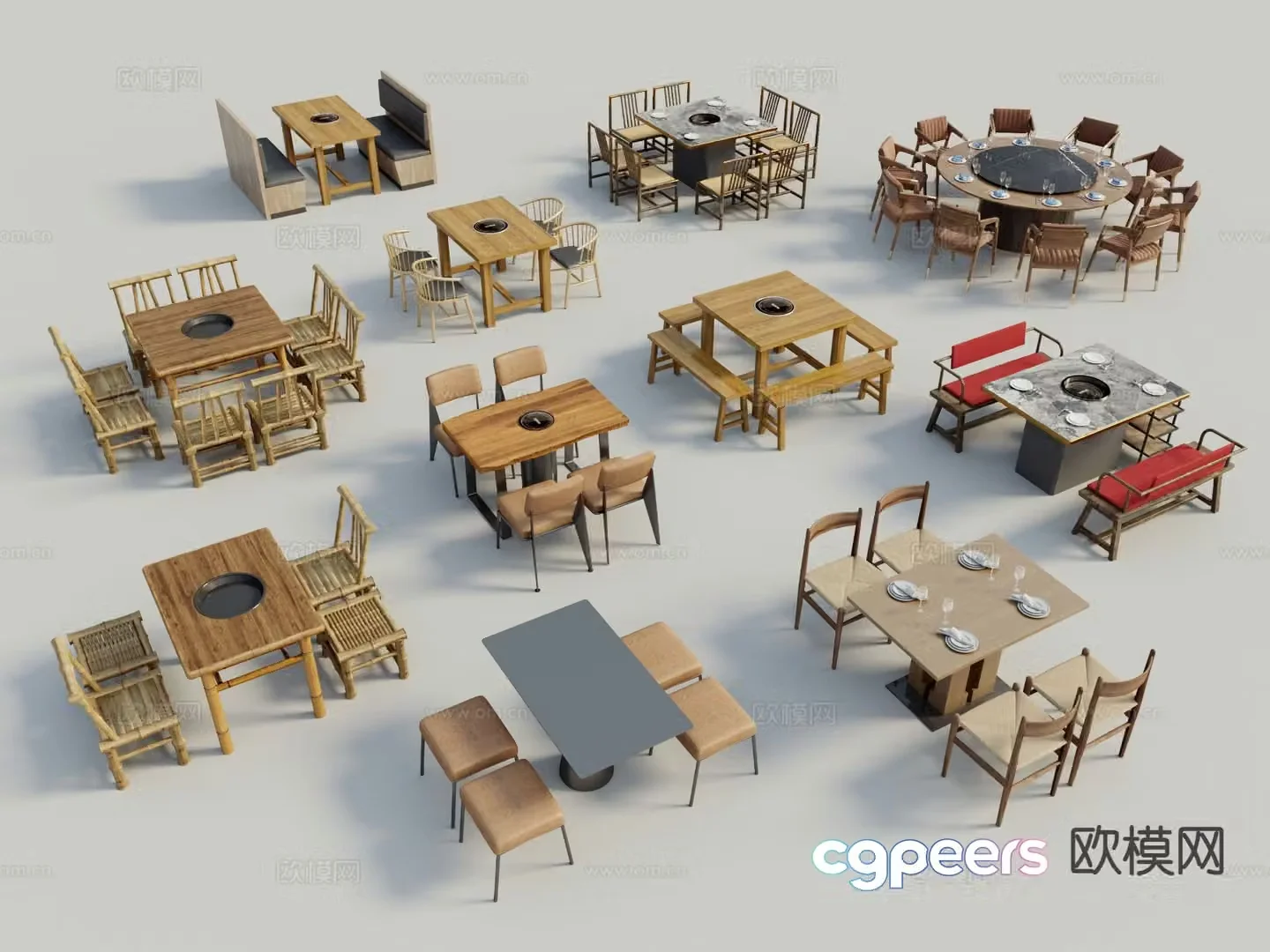 Modern hot pot table dining table and chairs 3d model