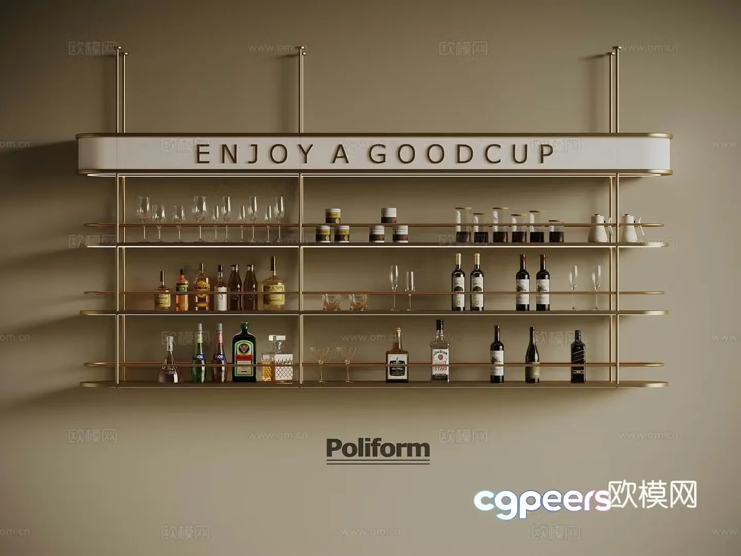 Modern wine rack wine bottle wine glass 3d model