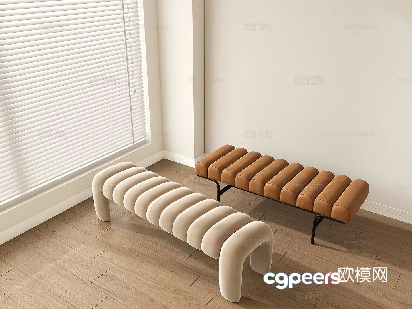 Modern bed end stool soft couch shoe changing stool sofa stool 3D model
