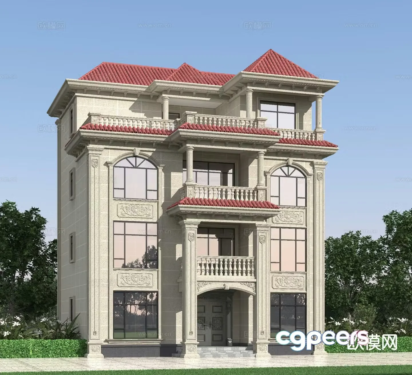 European style single-family villa appearance 3D model