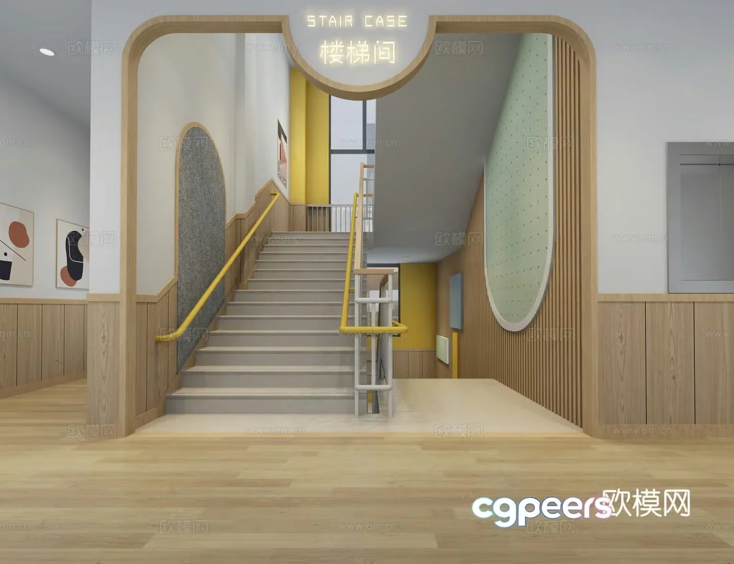 Kindergarten stairwell 3D model stair area corner