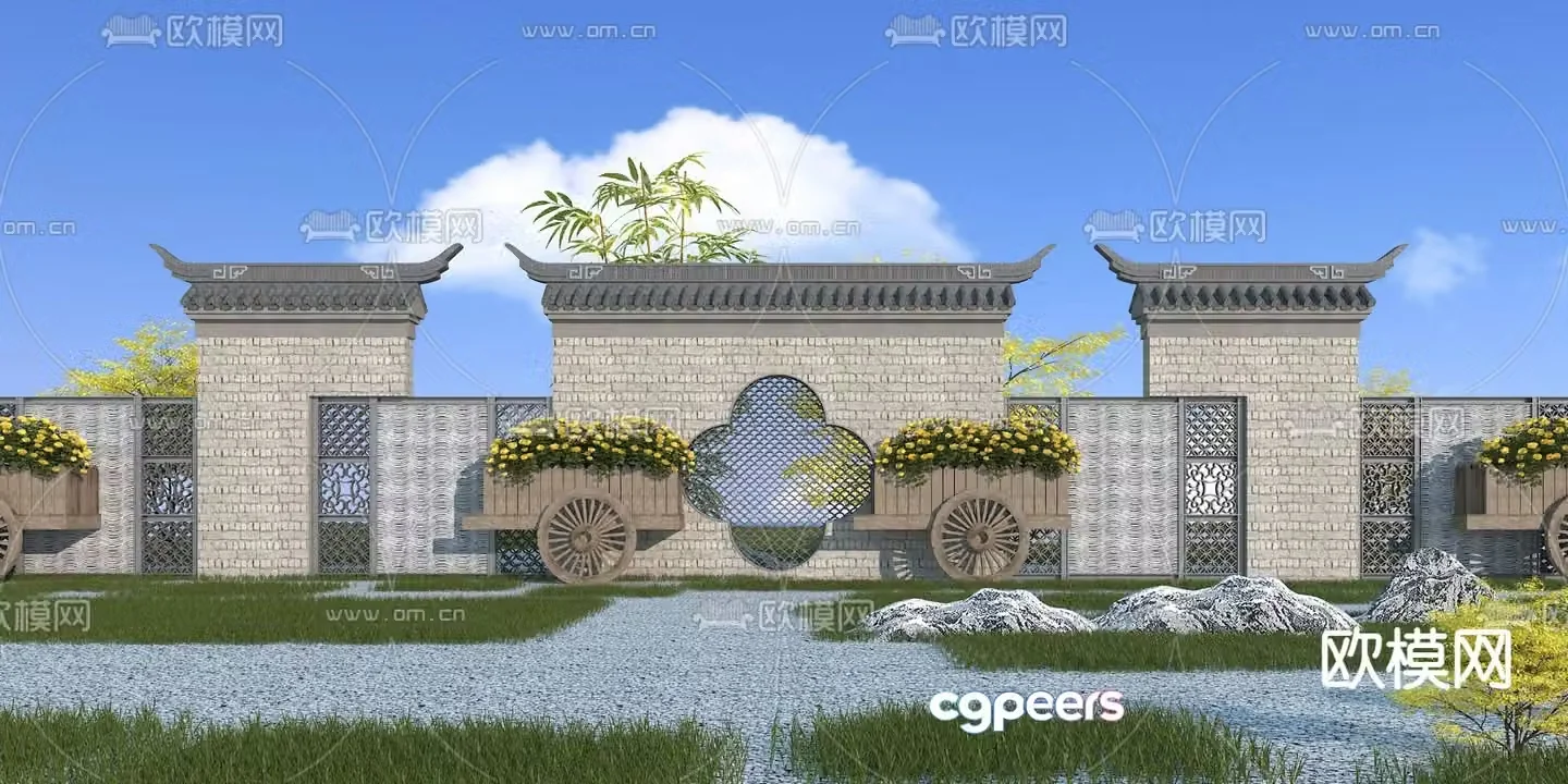 New Chinese style landscape wall outdoor landscape wall ancient building landscape wall 3D model