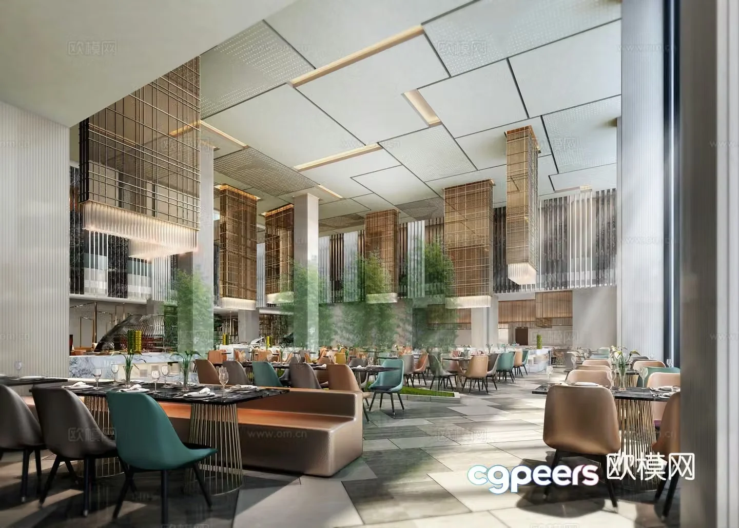 Modern hotel dining area cafeteria 3d model