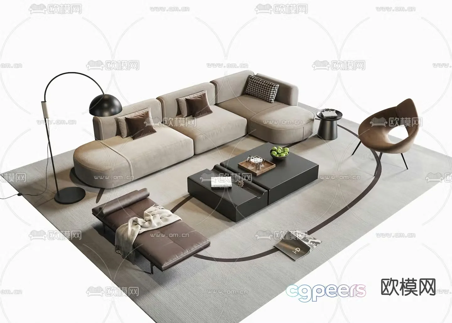 Upholstered sofa modular sofa 3d model