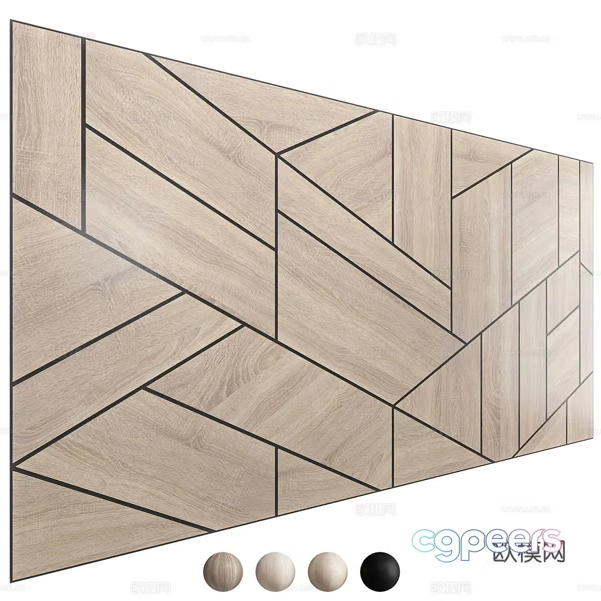 Modern wood veneer wall panel background wall 3d model