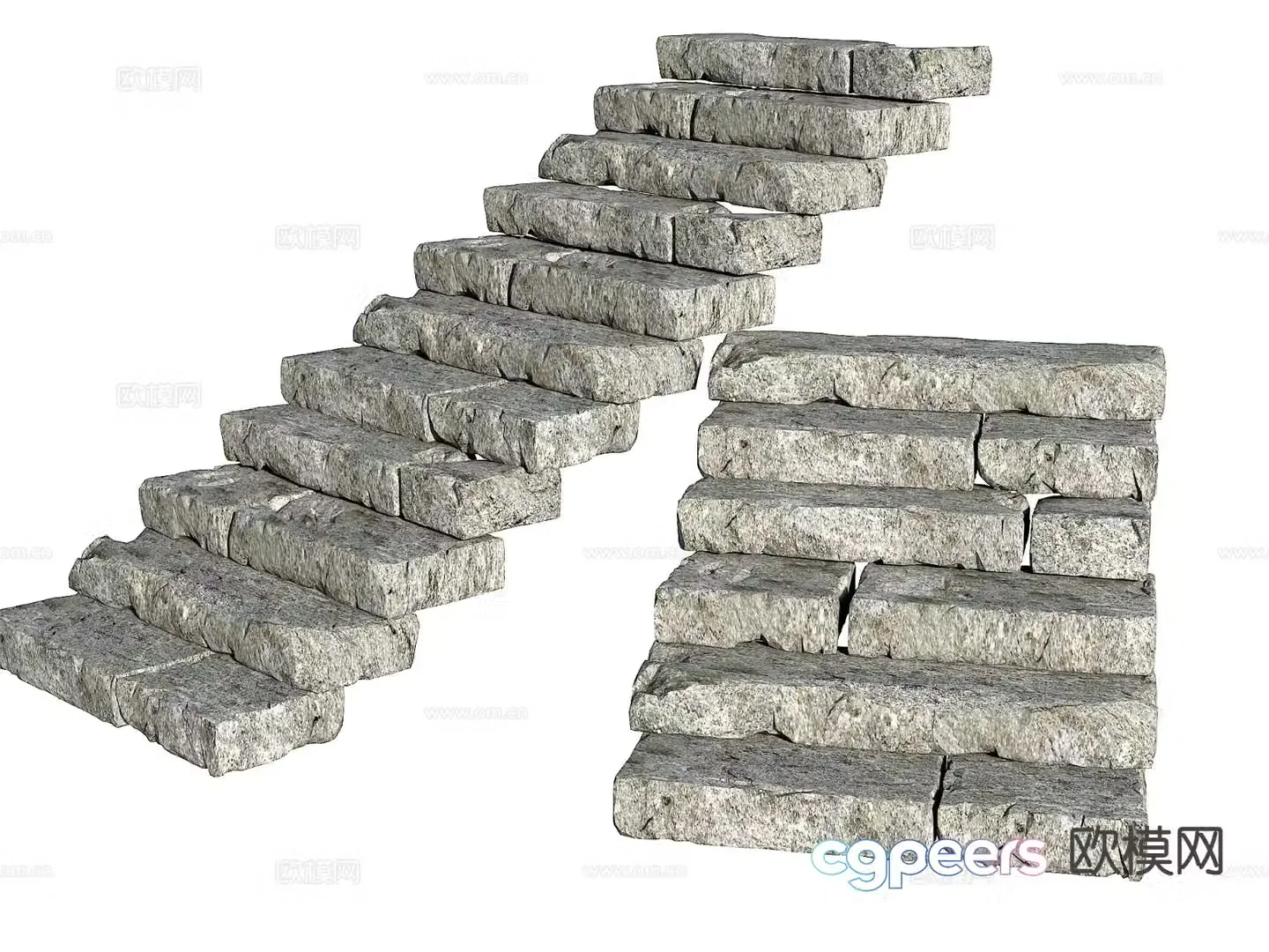 bluestone park steps natural flagstone old flagstone steps 3d model