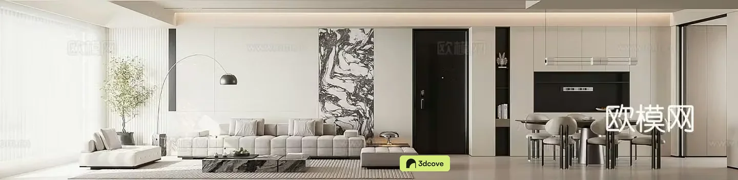 Modern minimalist living and dining room