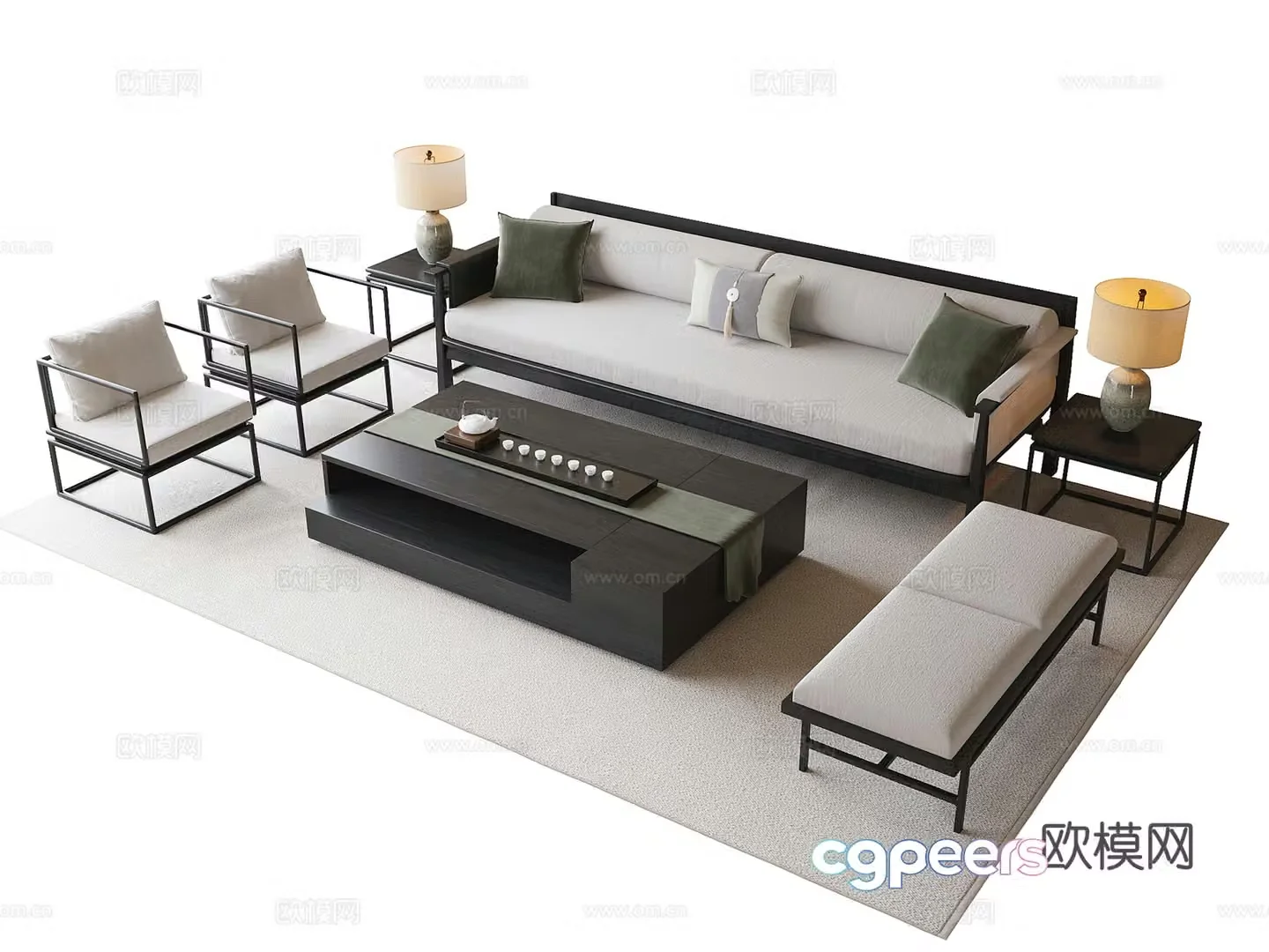 New Chinese sofa coffee table combination 3D model