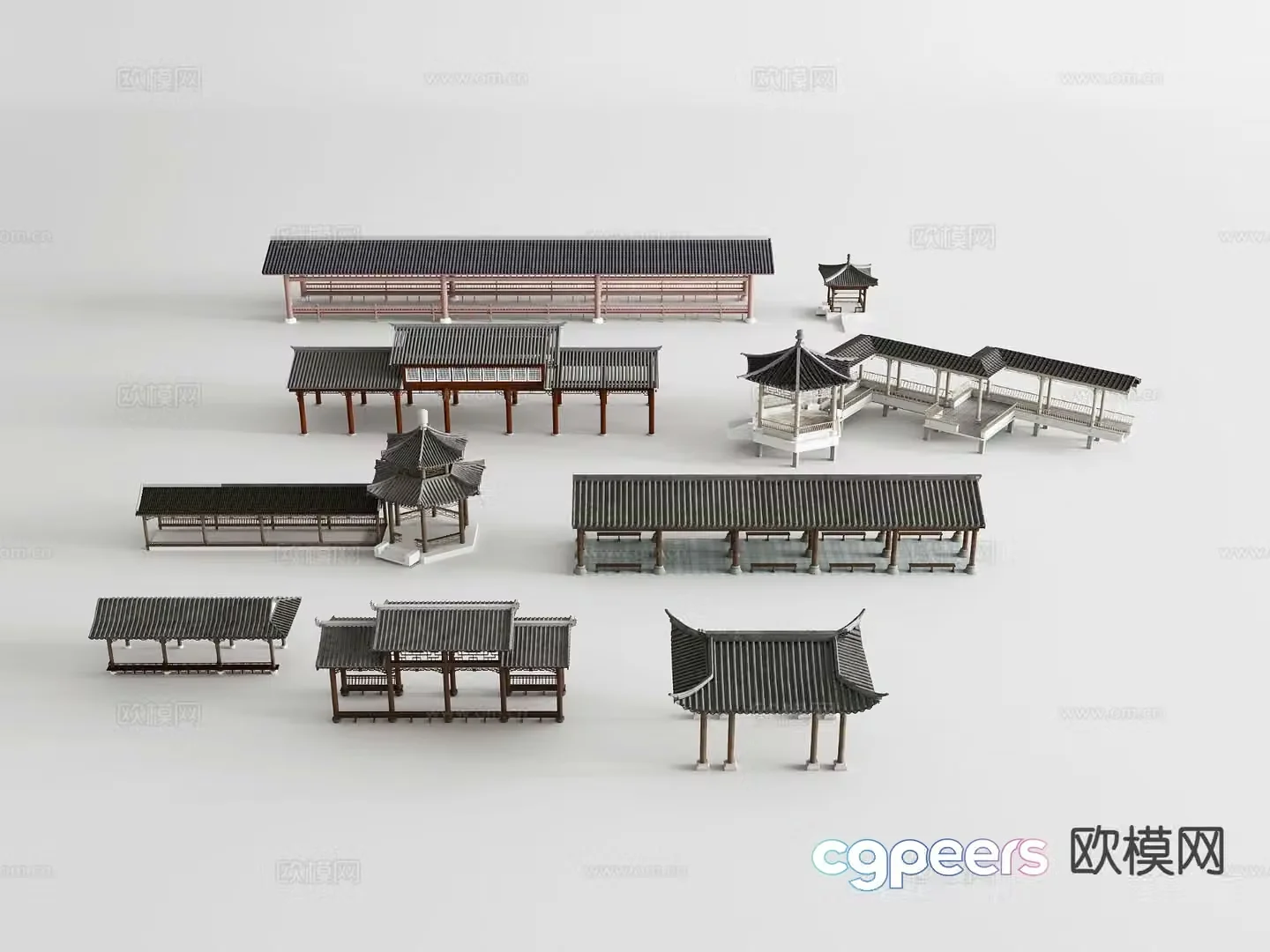 Chinese-style ancient building corridor antique corridor pavilion corridor corridor frame 3D model