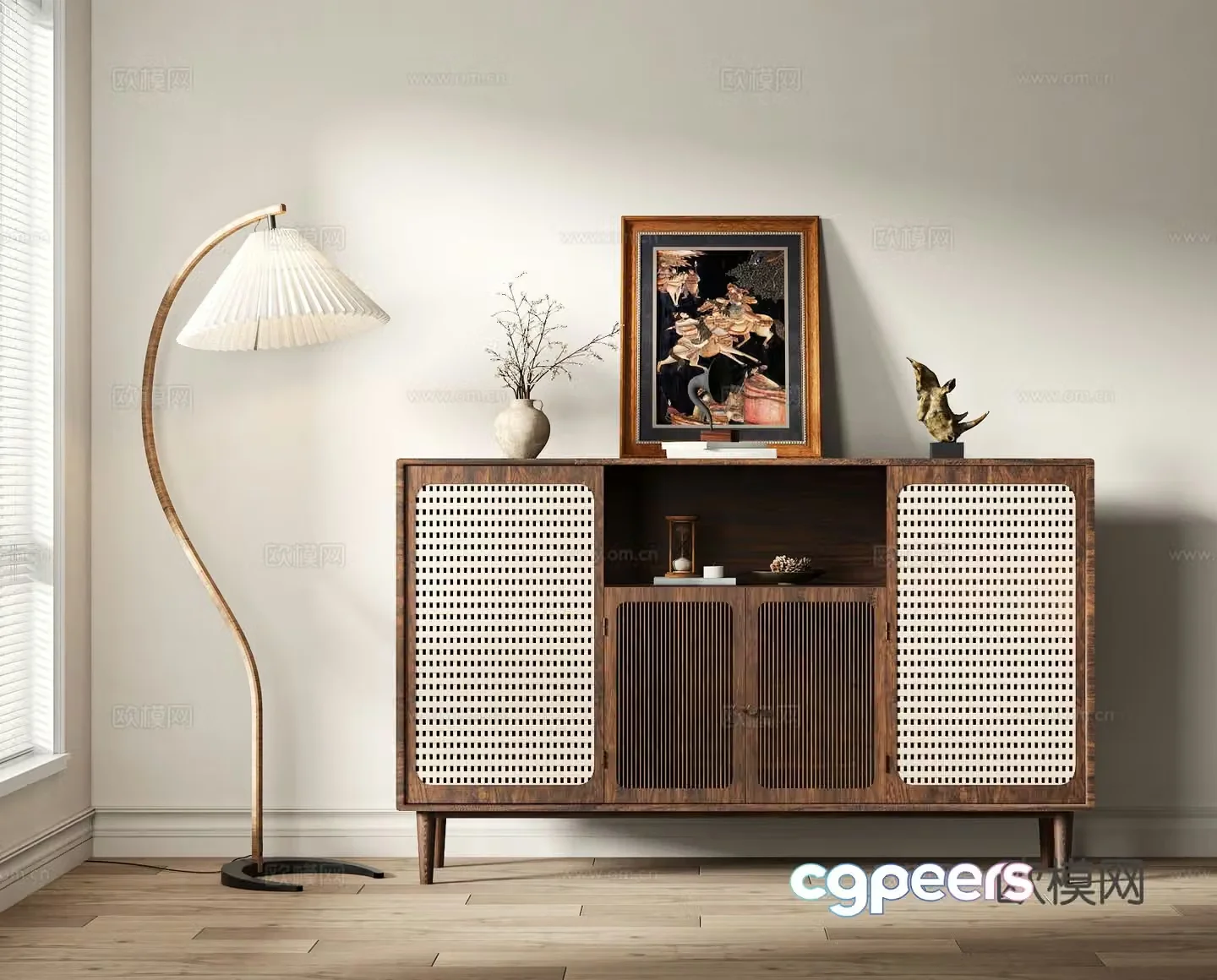 Wabiji rattan cabinet entrance cabinet 3D model