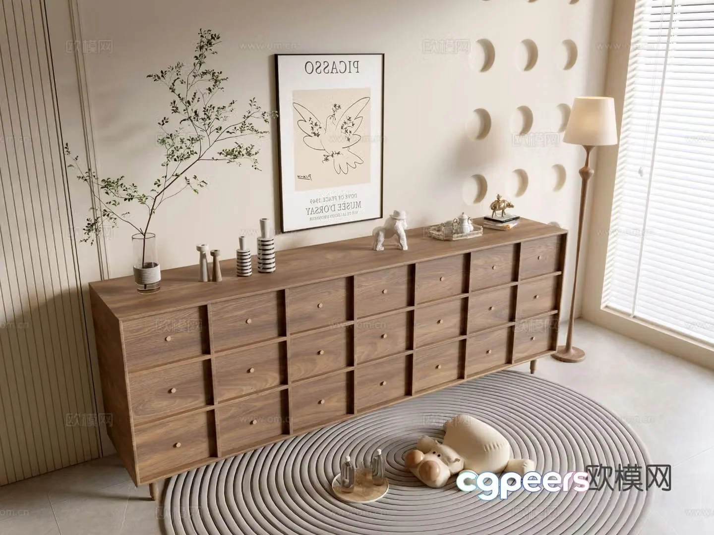 Log style wood grain cabinet minimalist style chest 3d model