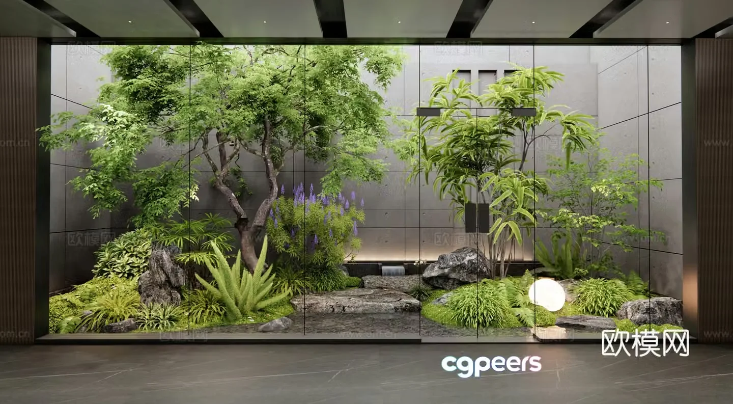 Modern patio landscape Indoor landscape Garden sketch Plant combination Waterscape Plant pile 3d model