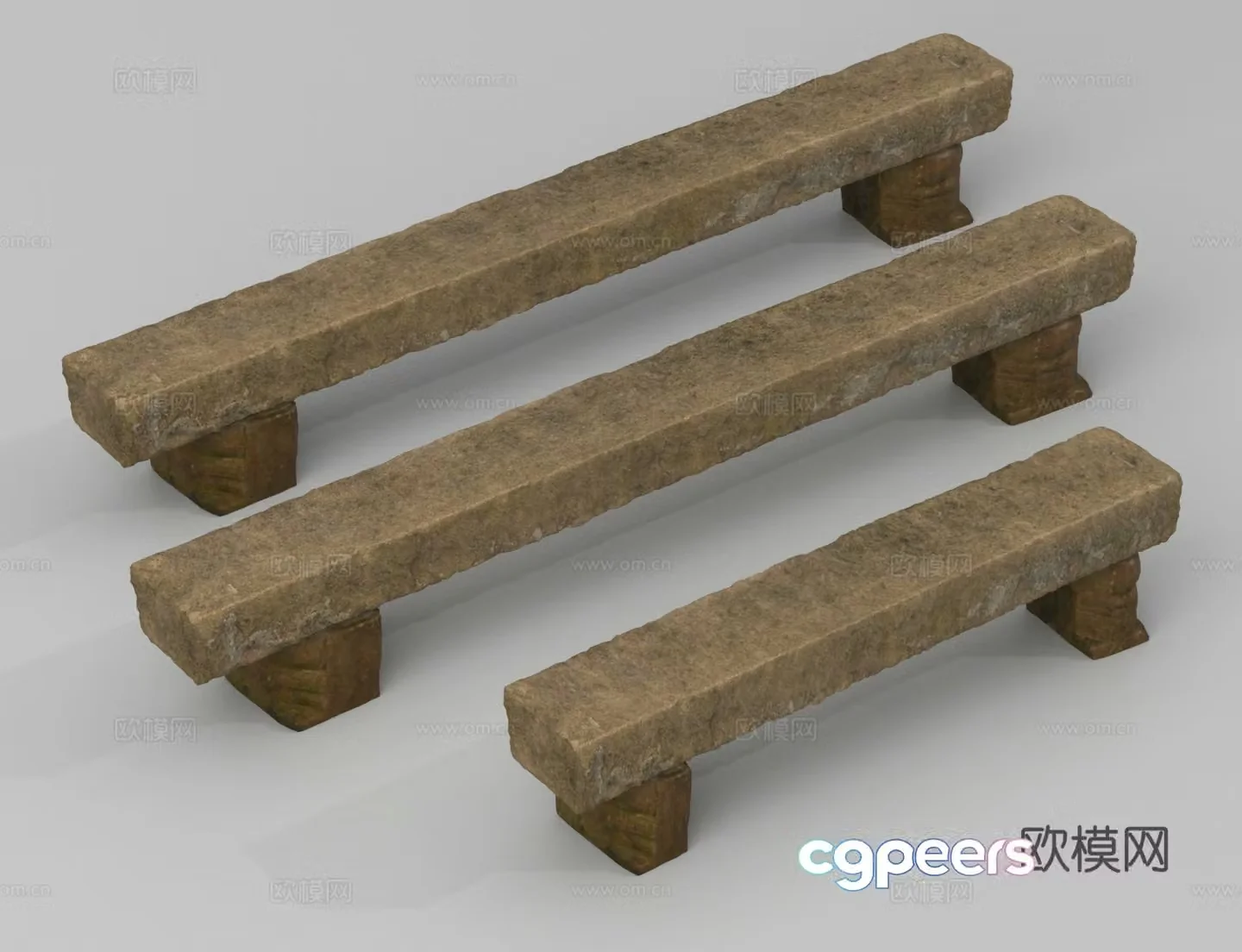 Long bench stool landscape stool outdoor stool 3d model