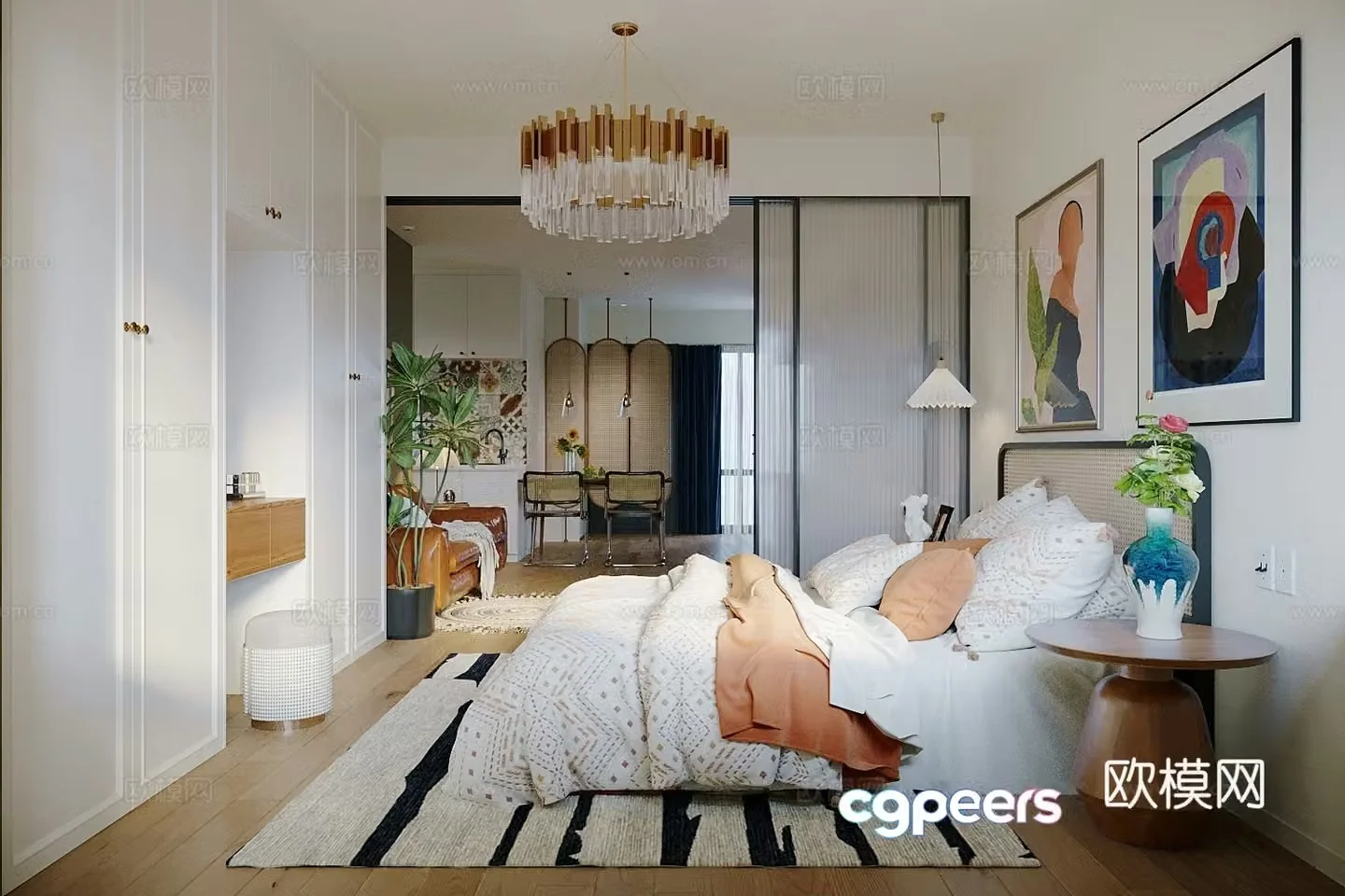 Bedroom Master bedroom Bed Light Wardrobe Carpet Sofa B&B Room 3D Model