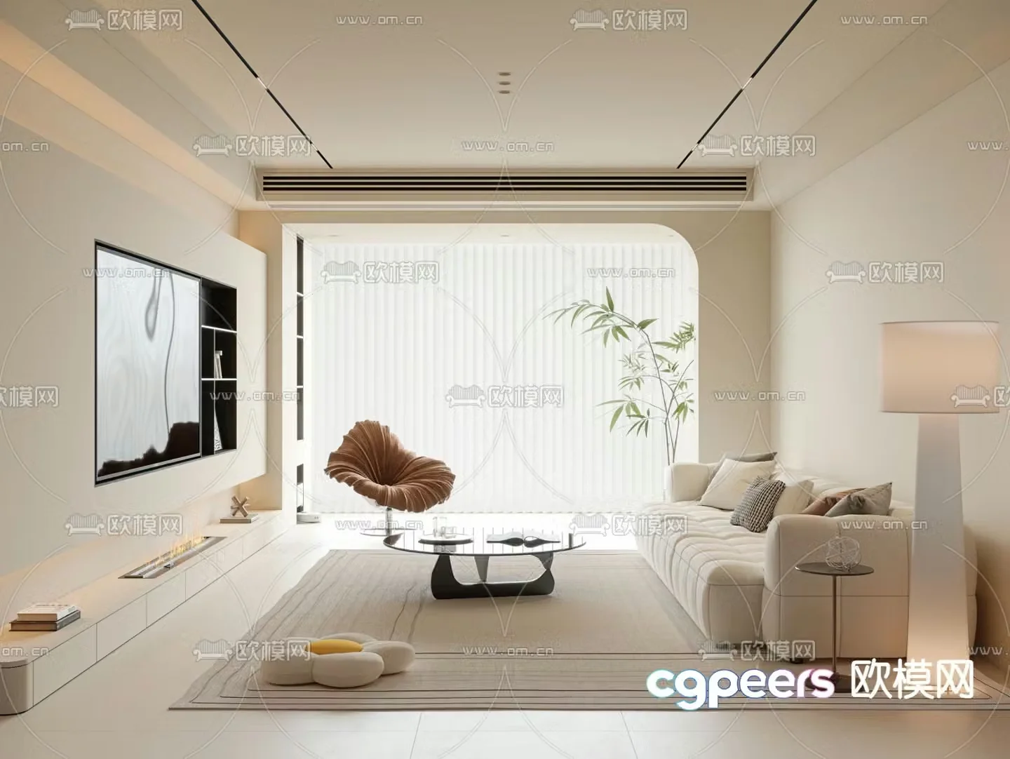 Creamy living room 3d model