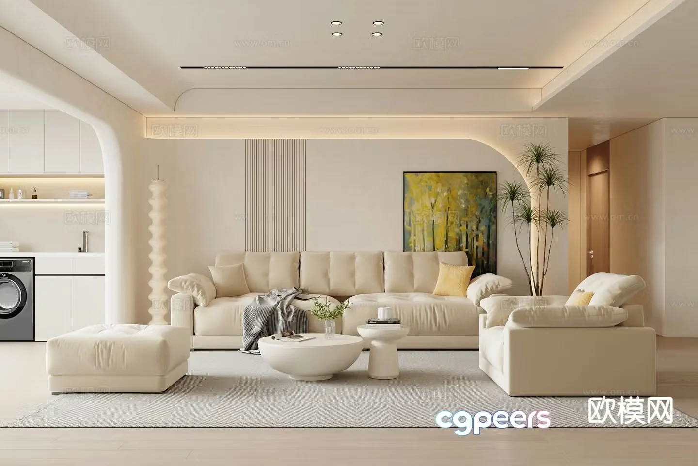 Cream style living room 3d model