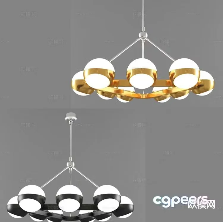 Modern multi-head chandelier 3d model