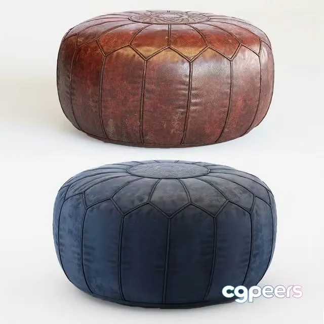 3ds Max Free – Vintage Round Moroccan Chocolate Brown Leather Pouf Hand Tooled In Marrakech