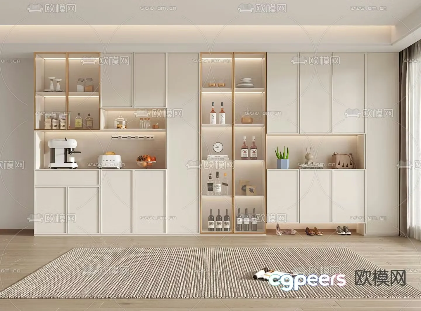 Creamy Wind Wine Cabinet Shoe Cabinet 3D Model