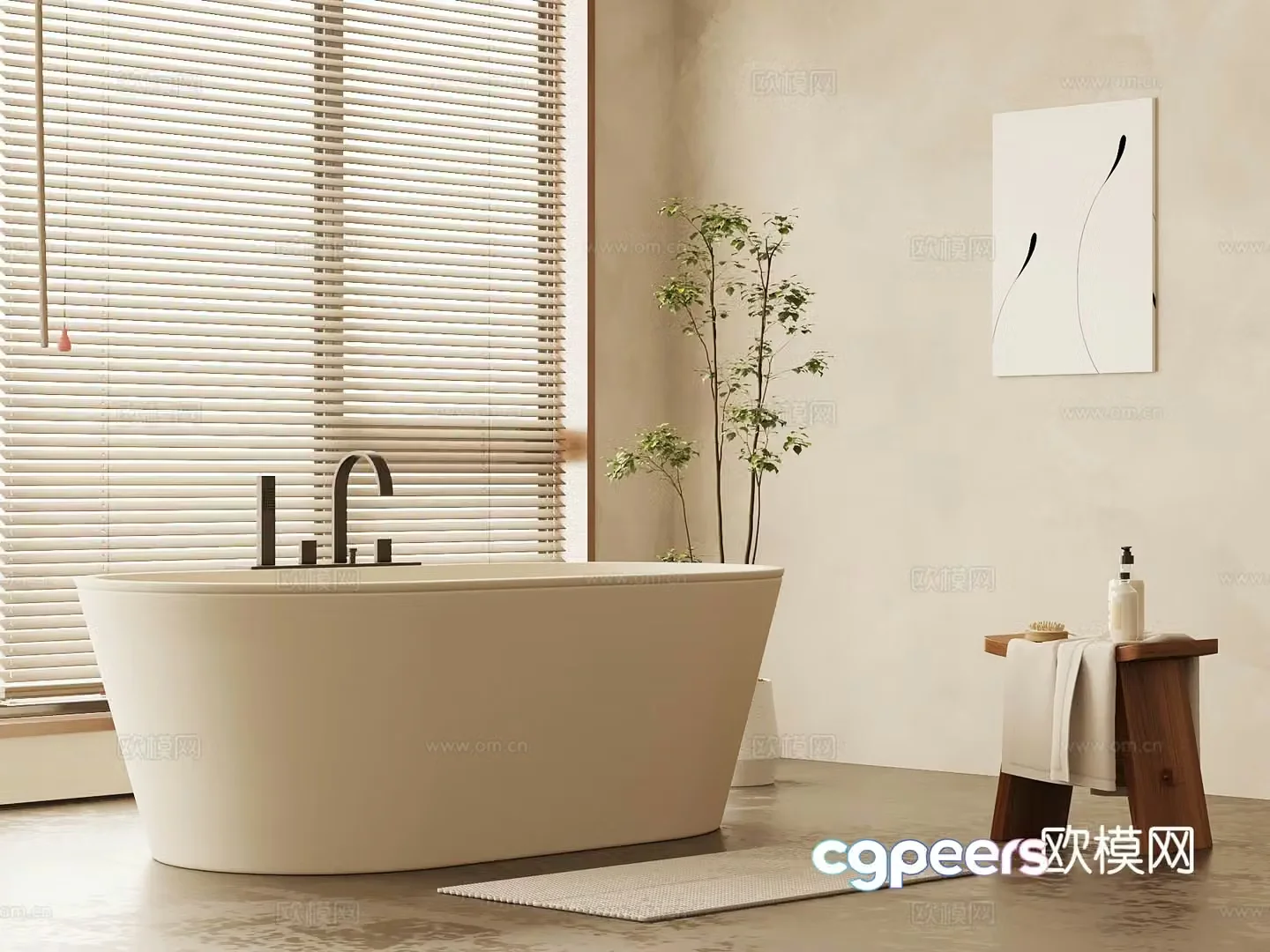 Middle-aged bathtub Bathroom small pieces 3D model