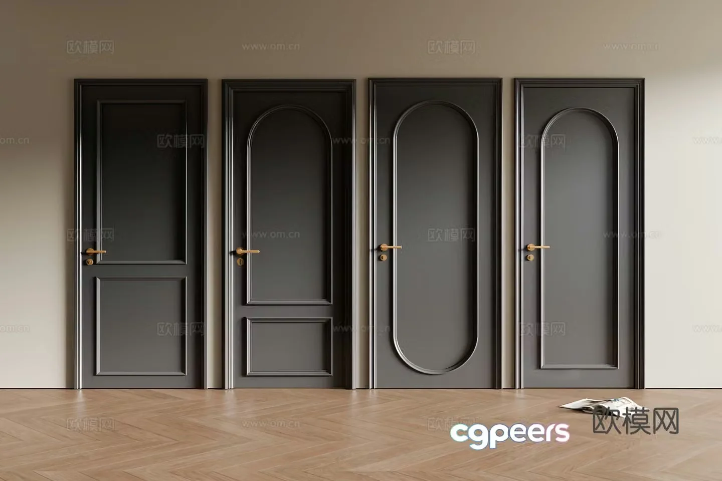 Medium style single-open door bedroom door wooden door 3d model