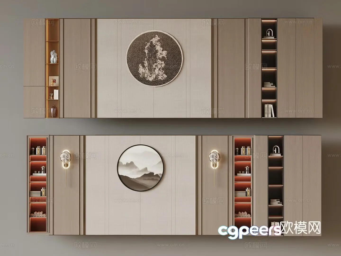 01 New Chinese style background wall 3D model