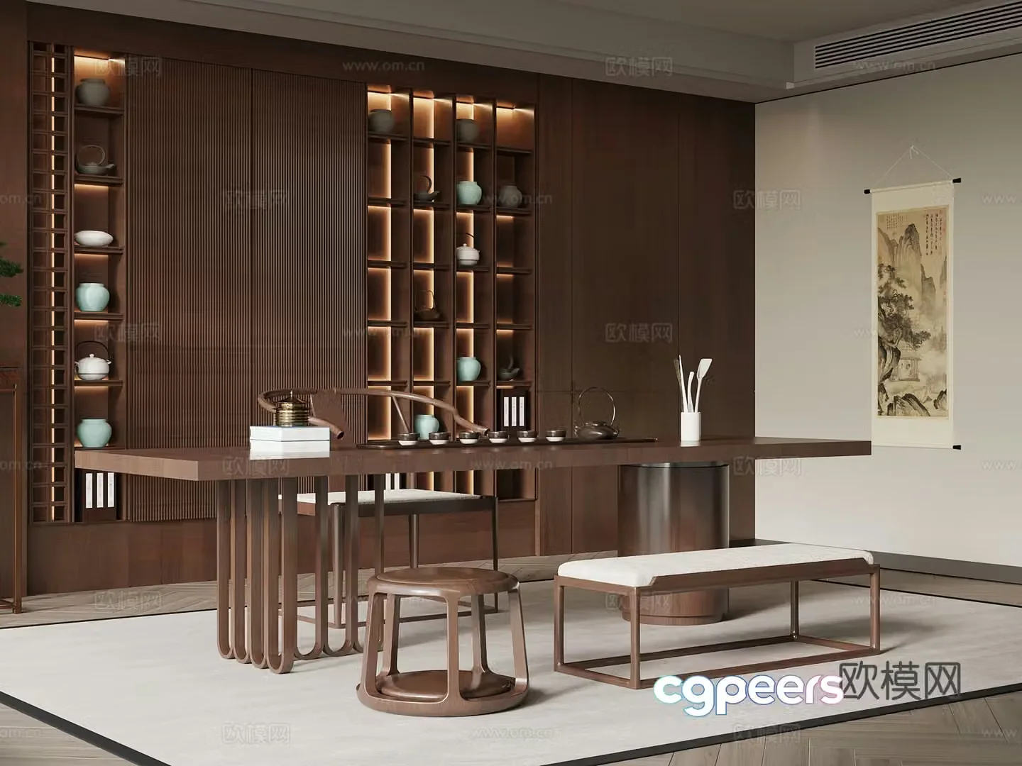 Tea room New Chinese style tea room Tea table and chair Tea cabinet 3D model