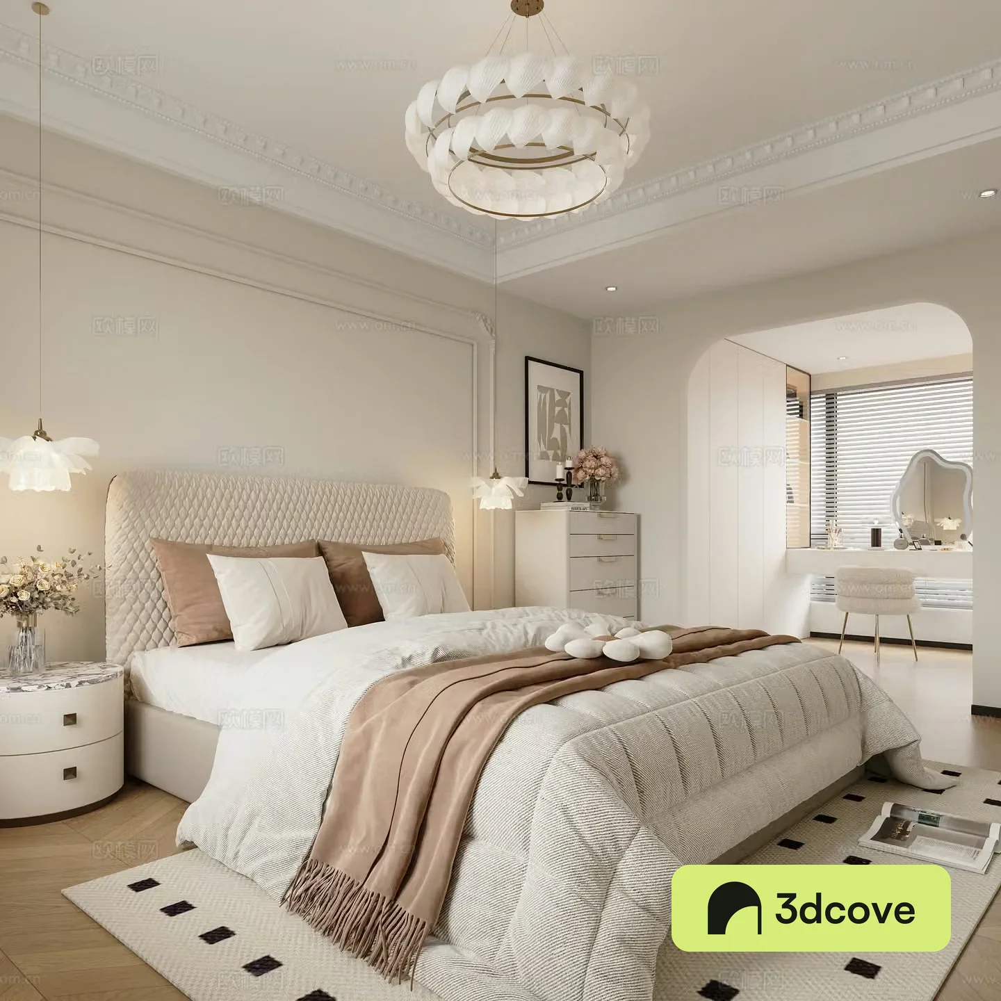 French home bedroom master bedroom dressing table French chest of drawers French chandeliers double bed