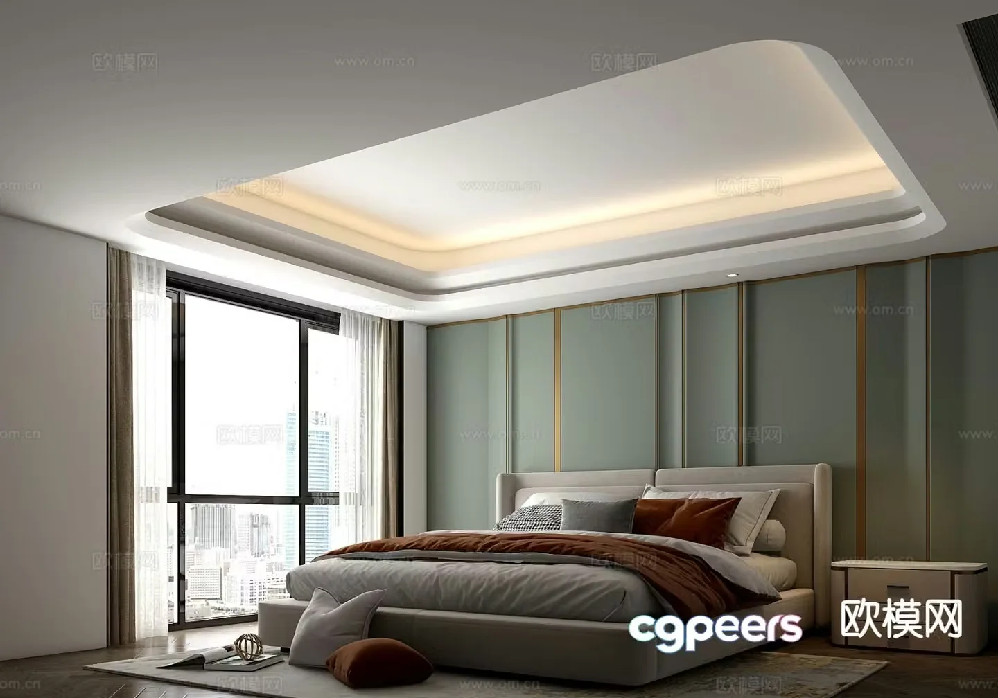 Modern fabric double bed 3d model